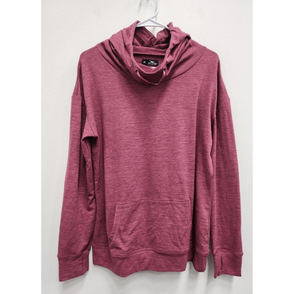 Crane Womens Activewear Hoodie Size Medium Pink Cowl Neck Long Sleeve Pullover - Picture 1 of 8